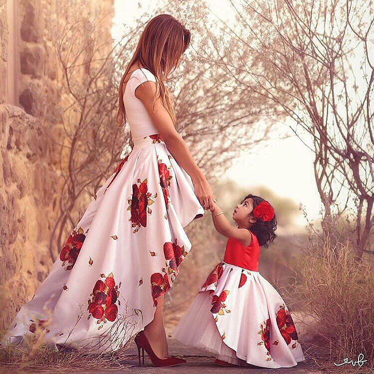 Mama Mum And Baby Daughter Matching Outfits Sweet White Flower Mommy Me Matching Dresses, 5T Mama Mum And Baby Daughter Matching Outfits Sweet White Flower Mommy Me Matching Dresses, 5T