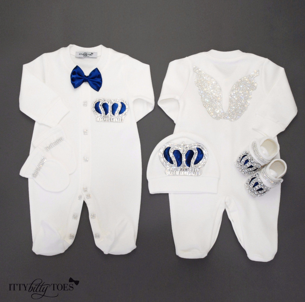 Angel Wings Jewels Set (Royal Blue) - Newborn Set - Itty Bitty Toes