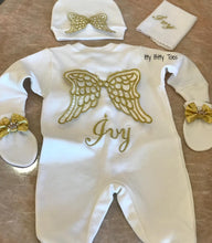 Angel Wings Embroidered Baby Set (Gold) - Newborn Set - Itty Bitty Toes