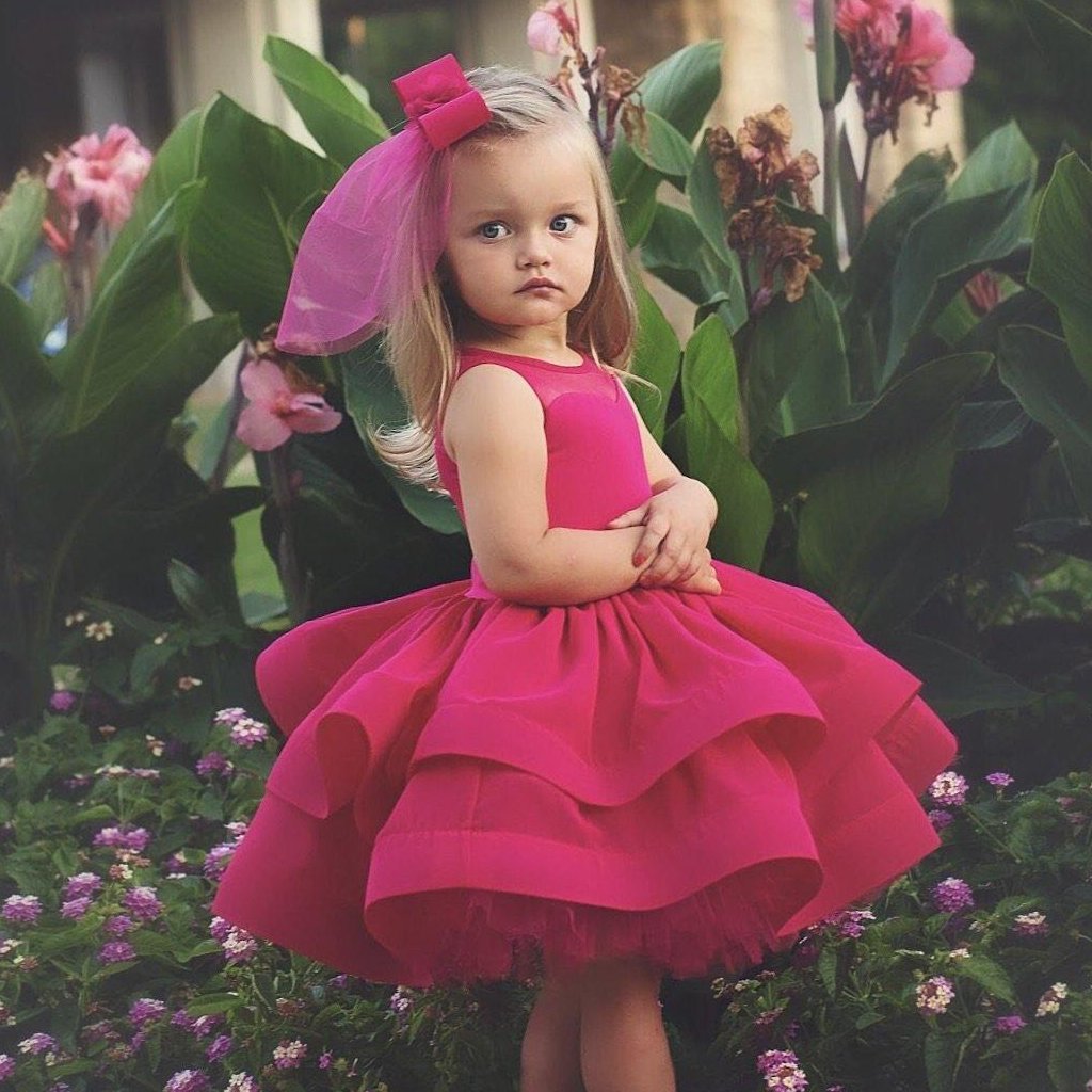 hot pink baby dress Fuchsia Pink & Gold Lace Tulle High Low Big Bow Vintage Style dress, first birthday dress, baby pageant dress, hot Pink girls dress, formal