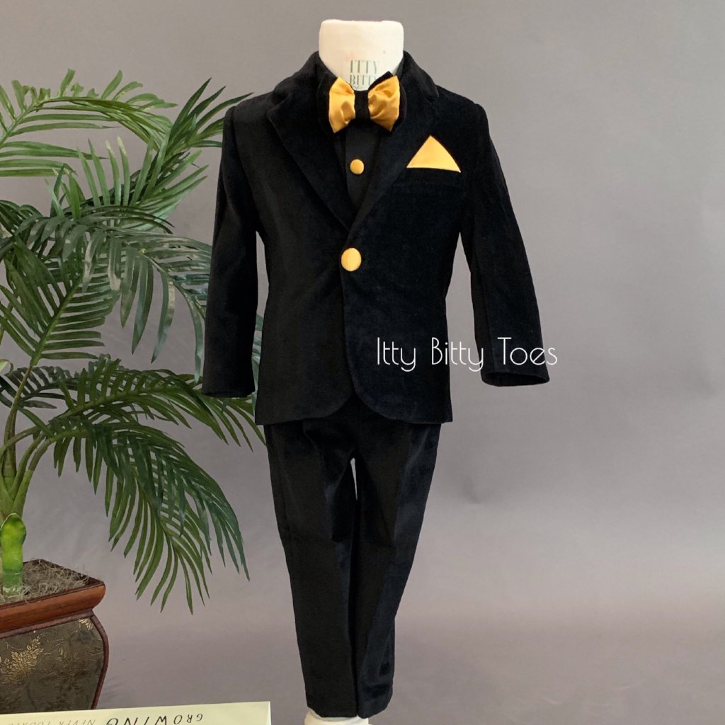 Alex Suit (Black Velvet & Gold) - Suit for young boys Itty Bitty Toes Alex Suit (Black Velvet & Gold) - Suit for young boys Itty Bitty Toes