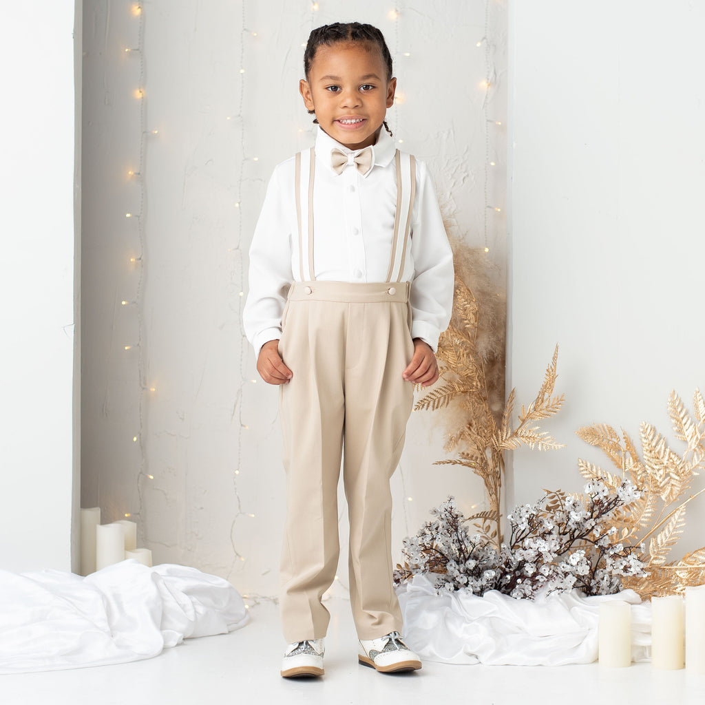 Christiano Suspenders Set (Beige & White) – Itty Bitty Toes
