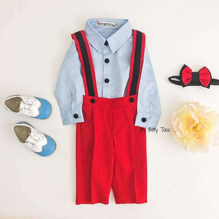 Christiano Suspenders Set (Red, Blue & Black) - Couture - Itty Bitty Toes