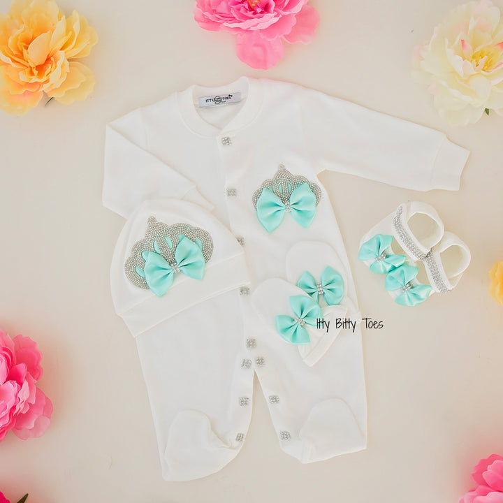 Crown Jewels Set (Mint) - Newborn Set - Itty Bitty Toes