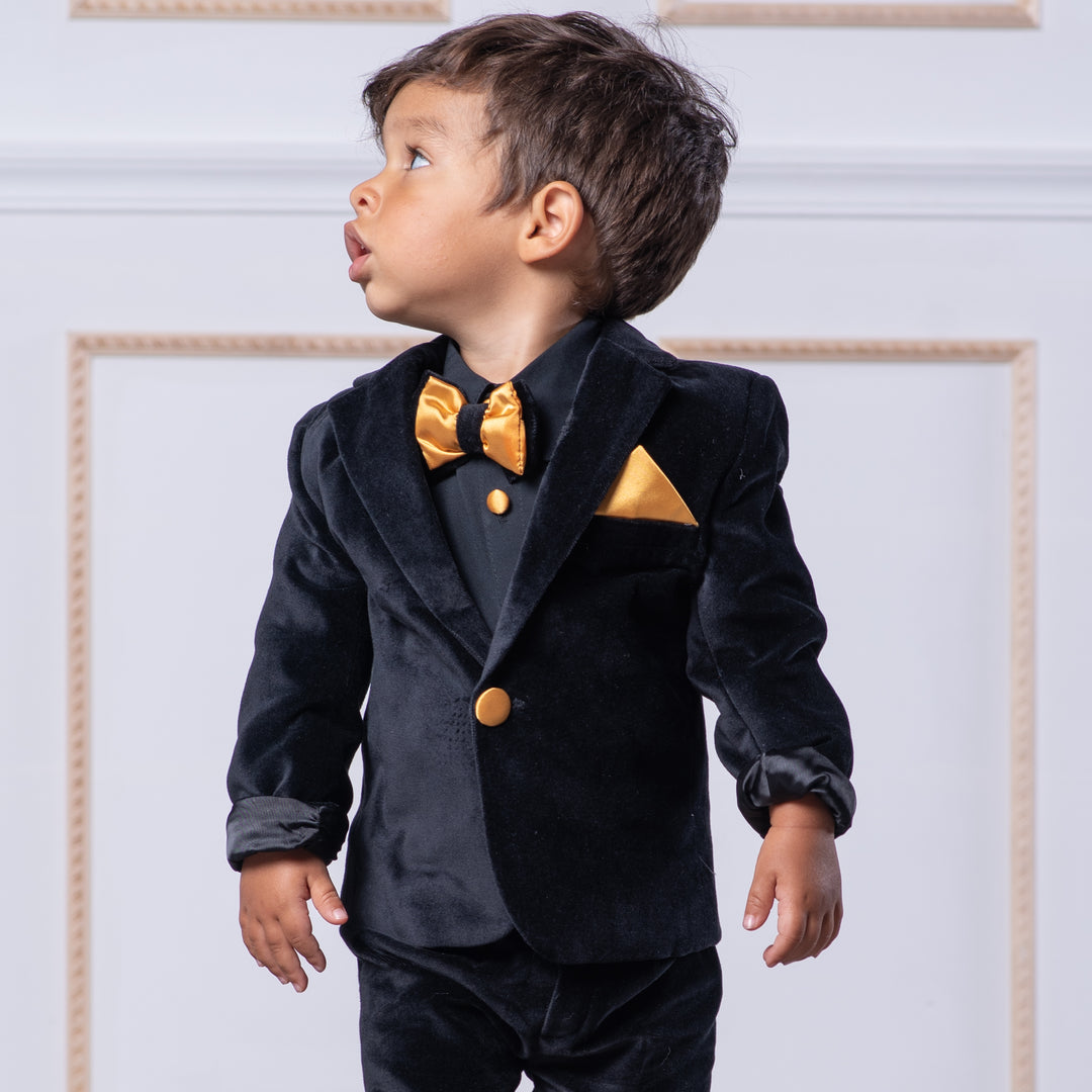 Bow Tie Velvet Suit For Baby Boy Navy Blue Boys Suit With Bow Tie