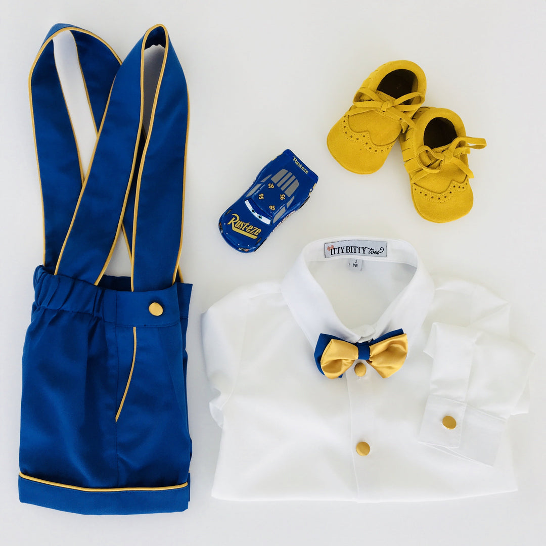 Charlie Shorts Set (Royal Blue & Gold) - Couture - Itty Bitty Toes