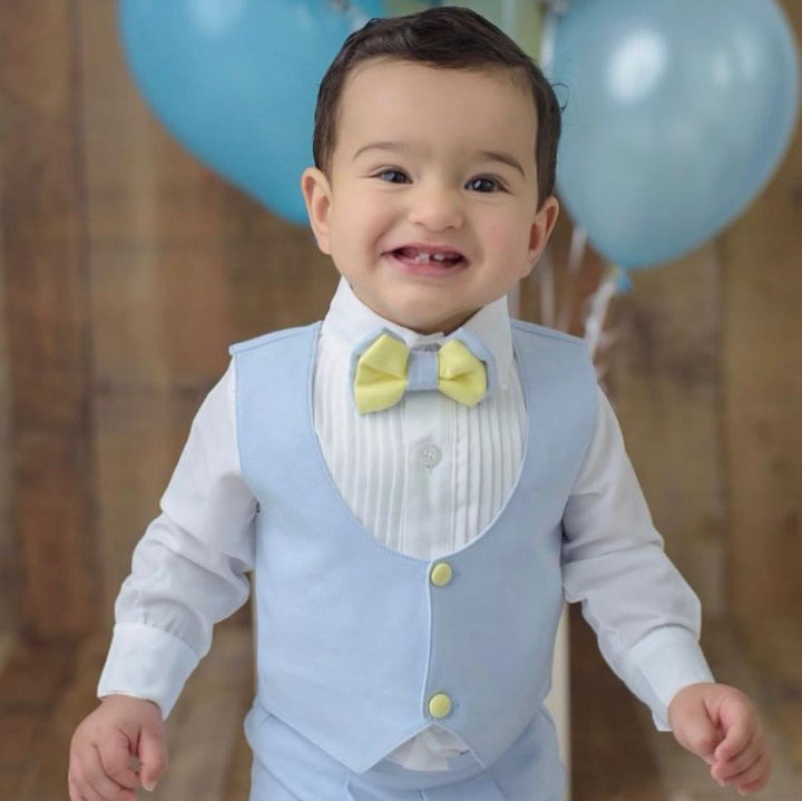 William Vest Set (Blue & Yellow) - Couture - Itty Bitty Toes