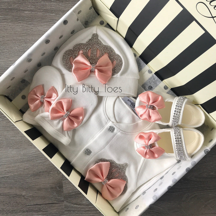 Crown Jewels Set (Peach) - Newborn Set - Itty Bitty Toes