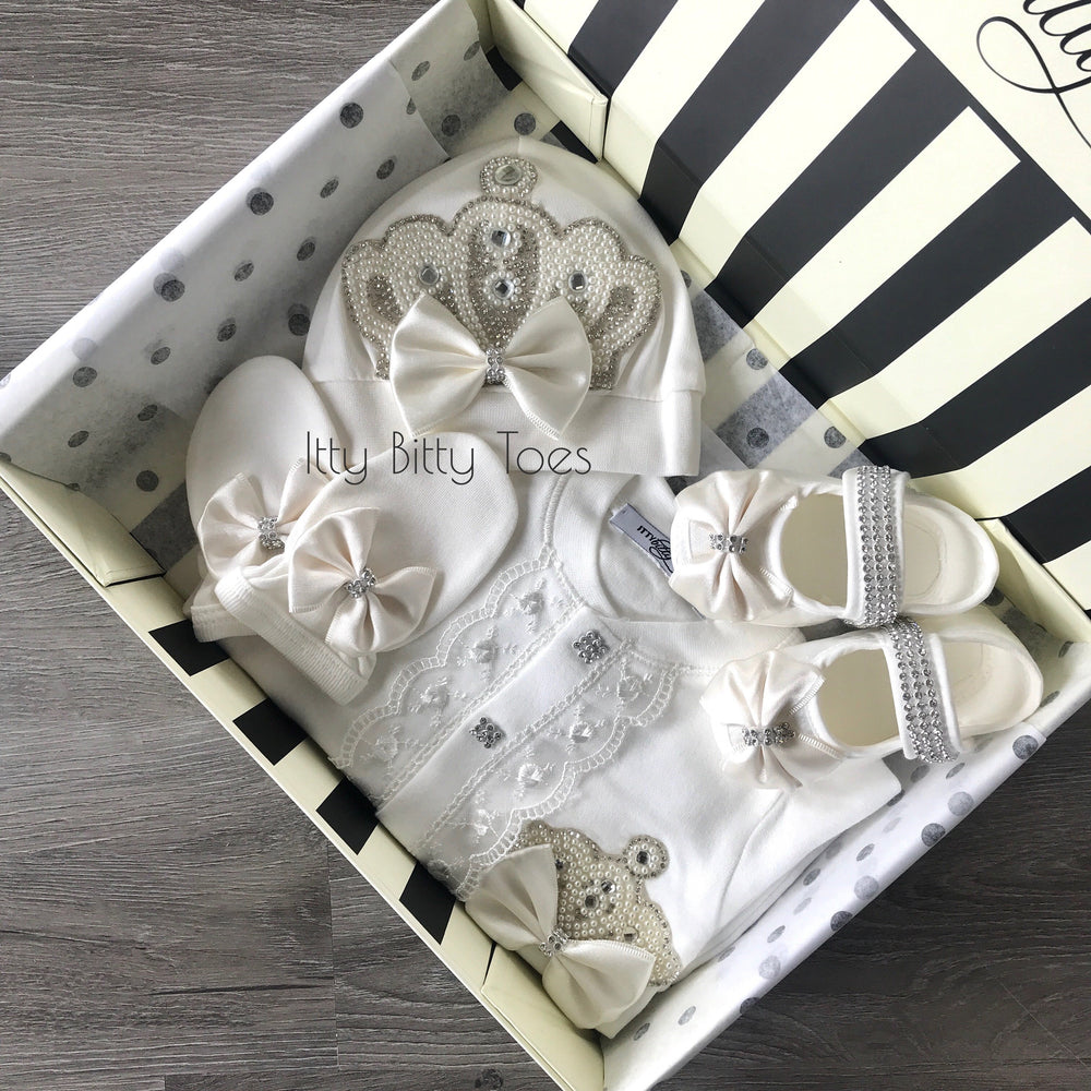 Crown Jewels Set (White) - Newborn Set - Itty Bitty Toes