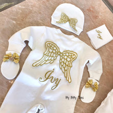 Angel Wings Embroidered Baby Set (Gold) - Newborn Set - Itty Bitty Toes