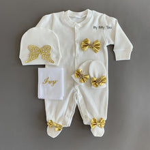 Angel Wings Embroidered Baby Set (Gold) - Newborn Set - Itty Bitty Toes