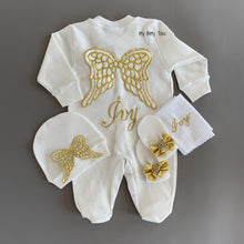 Angel Wings Embroidered Baby Set (Gold) - Newborn Set - Itty Bitty Toes