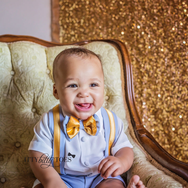 Christiano Shorts Set (Blue & Gold) - Couture - Itty Bitty Toes