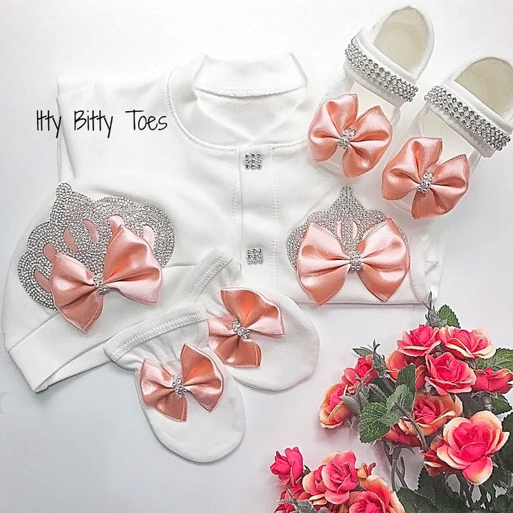 Crown Jewels Set (Peach) - Newborn Set - Itty Bitty Toes
