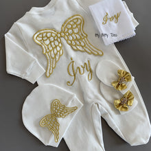Angel Wings Embroidered Baby Set (Gold) - Newborn Set - Itty Bitty Toes
