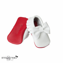 Red Bottom Moccs (White Bow) - Shoes - Itty Bitty Toes