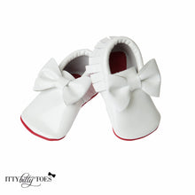 Red Bottom Moccs (White Bow) - Shoes - Itty Bitty Toes